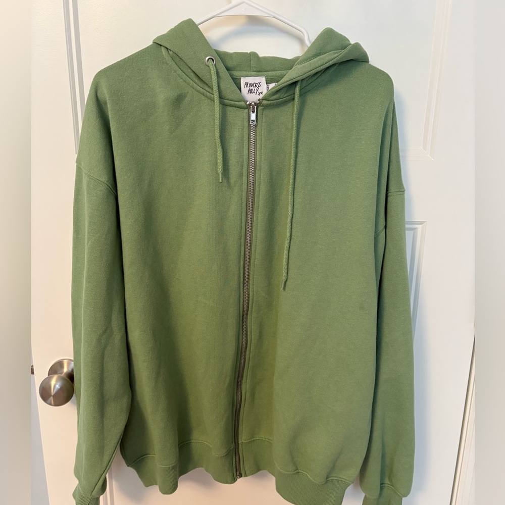 Princess Polly Sage Green Zip-Up Sweatshirt Hoodie